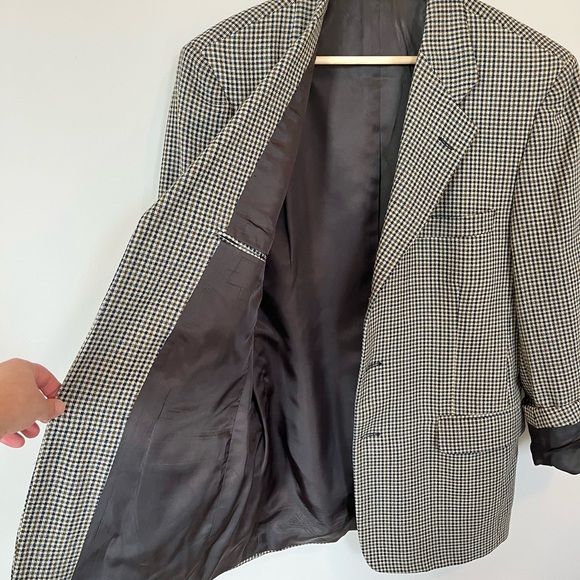 Vintage Oversized Blazer Boyfriend Fit Plaid Suit Jacket Green Navy Checked XL - Picture 8 of 14